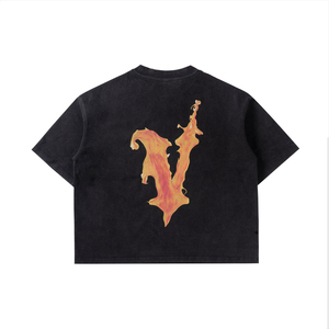 Oversized <b>Black</b> T-Shirt Men Street Style O-Neck Short Sleeve Digital Print Flame Letter V Pattern Jersey Knitted Cotton - Product Image 1