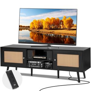 Moderno Boho da 65 pollici supporto TV in Rattan porta centro intrattenimento Build-in porta porta porta USB nero sala Media Console - Product Image 1
