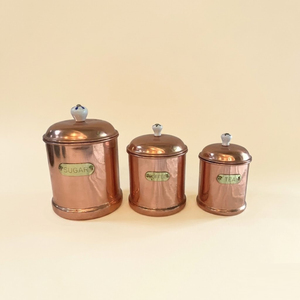 Modern Grey and Copper Kitchen Canister Set Of 3 Airtight Diamond Embossed Metal <b>Jars</b> For Tea Coffee Sugar Storage Decorative - Product Image 2
