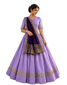 Lehenga Choli en soie violette avec dupatta violet foncé, tenue de mariage indienne traditionnelle, robe ethnique pour femme, longueur au sol - Product Image 3
