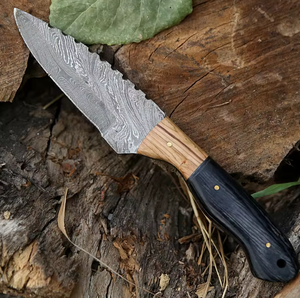 Couteau de chasse OEM en acier Damas de haute qualité, personnalisable, à pointe tombante, droit, multifonctionnel pour usage extérieur, vente en gros - Product Image 3