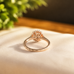 Bague de mariage solitaire en diamant rond brillant, or rose vermeil 10K, cadeau fête des mères, bague de fiançailles halo en moissanite - Product Image 3