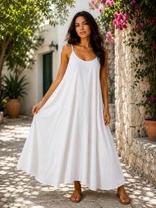 Women's Olive Spaghetti Strap Mini <b>Dress</b> Loose <b>Boho</b> <b>Summer</b> Casual Nonwoven Viscose Breathable Eco-Friendly Solid Plain Dyed - Product Image 6