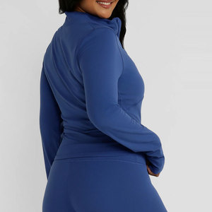 Women's 1/4 Zip <b>Thumb</b> Hole <b>Cuff</b> Design Compression Body Fit High Collar Design Crop Length Long Sleeve Fitness Training Shirt - Product Image 5
