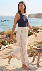 Pantalones Palazzo de Algodón Kantha Hechos a Mano, Estampado Boho Dorado, Pierna Ancha, Ecológicos, de Secado Rápido, Cintura Alta con Cordón Ajustable, Talla Única - Product Image 3
