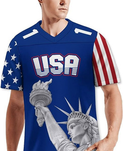 Maillot de football américain personnalisé sublimé pour homme, bleu, manches courtes, nom du joueur et nom de l'équipe, 100 % polyester, imprimé drapeau - Product Image 5