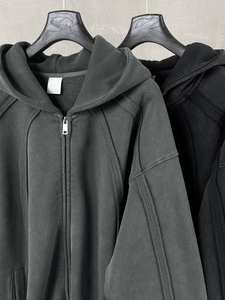 Sudadera con capucha unisex extragrande con cremallera, efecto acid wash y rayas, forro polar, estilo casual, streetwear, hip hop, con logo personalizado - Product Image 5