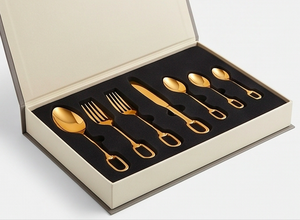 Juego de Cubiertos con Acabado Espejo Dorado, Diseño Moderno y Lujoso, Apto para Lavavajillas, Vajilla Metálica para Bodas - Product Image 6