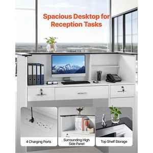 Moderna Scrivania da Reception Rettangolare da 50 Pollici con Striscia Luminosa e 3 Cassetti per Ufficio - Product Image 5