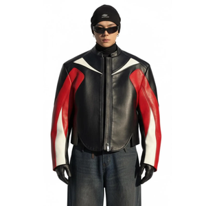 เสื้อแจ็คเก็ตหนังบล็อกสี แขนยาว กันลม ใส่ได้ทุกฤดู สำหรับขี่มอเตอร์ไซค์ - Product Image 2