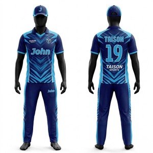 Uniforme de cricket en polyester maillé 160 GSM de qualité supérieure, tissu respirant à séchage rapide, bleu, orange, blanc, imprimé numérique sur le devant, personnalisable - Product Image 1
