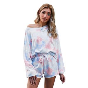 Ensemble tie dye pour femme 100% coton, épaules tombantes, surdimensionné, col ras du cou, tie dye, t-shirts oversize, vêtements d'extérieur imprimés pour dames - Product Image 1