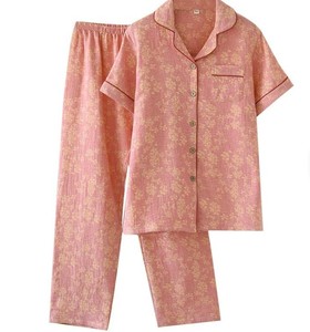 Conjunto de Pijama de Lino y Algodón con Estampado Floral para Mujer, Manga Larga, Cierre de Botones, Cuello Peter Pan, Ropa de Dormir Informal para Primavera - Product Image 4