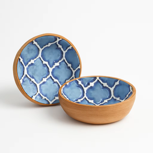Handmade Islamic Style Wooden Enamel Printed Bowl for Ramadan Iftar <b>Dessert</b> Supplies - Product Image 5