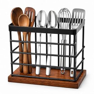 Porte-ustensiles avec cadre métallique, support de rangement de cuisine sur pied, design minimaliste, durable, non pliable, à un seul niveau - Product Image 2