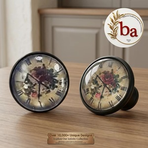 Boutons de meuble ronds modernes en métal avec motif horloge rose vintage, écologiques pour la cuisine et les meubles de chambre - Product Image 4