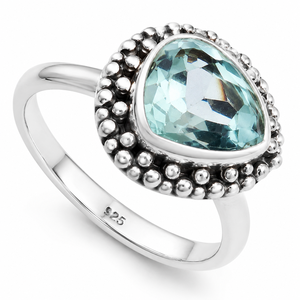 Pure 925 Sterling Silver Pear Blue Topaz Handmade Vintage Beaded <b>Statement</b> <b>Ring</b> 18K Rose Gold Yellow Gold Plated Jewelry - Product Image 1