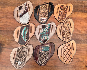 Funda de Cuero para Navaja, Estilo Occidental, con Diseño Floral Grabado a Mano y Adornos de Cuentas, Funda Plana de Cuero Genuino para Navaja Plegable - Product Image 4