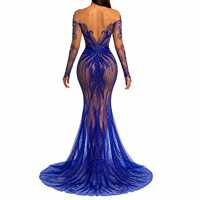 Robe de soirée bleu roi droite et sexy, luxueuse, ornée de sequins, épaules dénudées, col en V, longueur ras du sol, pour soirée formelle, en polyester naturel