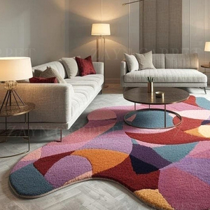 Tapis en laine tufté à la main, patchwork abstrait multicolore, tapis moderne irrégulier pour salon, chambre à coucher, décoration intérieure, vente en gros - Product Image 3