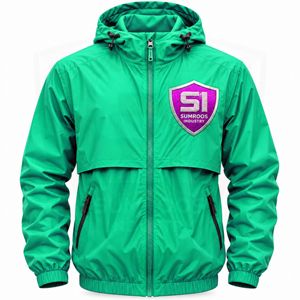 Veste coupe-vent verte à capuche SUMROOS pour homme, légère, avec fermeture éclair et poches poitrine zippées, pour activités de plein air - Product Image 1