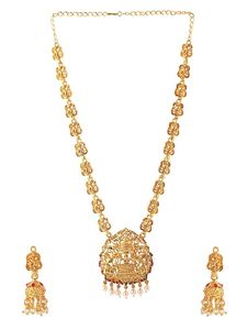 Ensemble collier et boucles d'oreilles longs en alliage plaqué or avec perles imitation, design ethnique, pour femmes, bijoux de mariage, bijoux de fête, bijoux tendance - Product Image 3