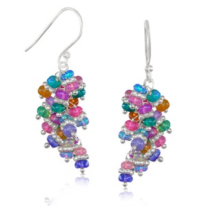 Natural Black <b>Opal</b> Beaded Drop <b>Earrings</b> Rhodium Plated Sterling Silver Trendy Women's Jewelry for Wedding Party - Product Image 1