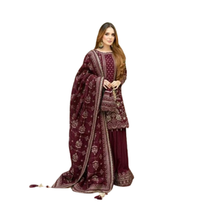 Ensemble Salwar Kameez pour femme, en fausse fourrure épaisse, avec dupatta et pantalon, séchage rapide, toutes saisons, Diwali - Product Image 1