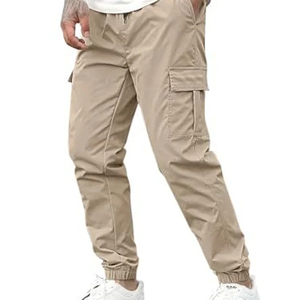 <b>Men's</b> Gray Cargo Joggers <b>Elastic</b> <b>Waist</b> Drawstring Cuffed Pants Casual Lightweight Multi Pocket <b>Trousers</b> - Product Image 2