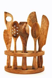 Nature Dip Handcrafted Wooden <b>Salad</b> <b>Tools</b> Set With Stand Eco Friendly Kitchen Utensils Dishwasher Safe For Serving Cutlery - Product Image 1