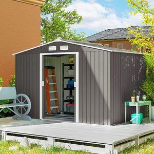 Caseta Metálica para Herramientas de Jardín, Color Gris Claro, 9 Pies x 6 Pies, Fácil de Montar, con Kit de Base para Almacenamiento o Muebles - Product Image 2