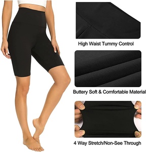 Shorts de cycliste pour femme taille haute bleu marine en toile, élasthanne et nylon tricoté, coupe sportive, taille élastique, séchage rapide, respirant, coupe classique - Product Image 4