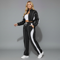 Yeni Gelen 2026 Kışlık %100 Pamuklu Kadın Düz Renk Eşofman Takımı Ceket Pantolon Hip Hop İşlemeli Dantel Serigrafi Baskılı Logolu