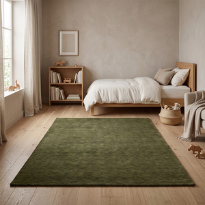 Tapis en laine vert olive à texture unie, écologique, antidérapant, tufté à la main, tapis moderne pour salon, intérieurs d'hôtels - Product Image 3