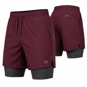 2-In-1 Double <b>Layer</b> Eco-Friendly Waterproof Men's Gym Running Bermuda Shorts Side Pockets Drawstring Waist Elastic Waistband - Product Image 1