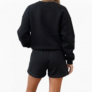 Shorts en molleton de coton noir pour femmes, taille élastique, coupe ample, style décontracté, couleur unie, respirant, tricoté, pour le jogging - Product Image 3
