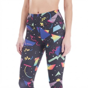 Leggings taille haute à imprimé géométrique, longueur intégrale, extensibles, tricotés, 100% polyester, style sportif, toutes saisons, leggings pour femmes - Product Image 5