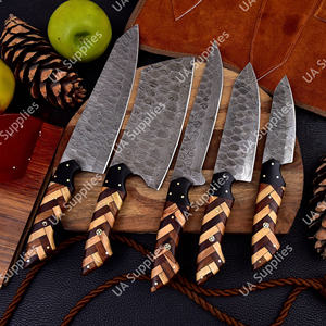 Juego de Cuchillos de Cocina Profesionales de 5 Piezas, Hechos a Mano con Acero de Damasco y Madera, Ligeros, de Espiga Completa y Duraderos, para Cortar, Filetear y Pelar - Product Image 2