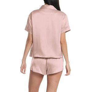 Conjunto de 2 piezas de seda para mujer, pijama para estar en casa, diseño liso, para verano/invierno/primavera, cómodo, con cuello vuelto. - Product Image 6