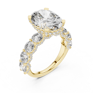 Anillo de Diamante Cultivado en Laboratorio con Corte Ovalado, Oro Amarillo de 14K, Halo Oculto, Montura Compartida, 4.60-7.60 CT, DEF VVS, Certificado IGI, Anillo de Compromiso ODM - Product Image 3