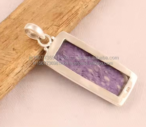 Collar de plata hecho a mano con colgante de charoita natural, diseño de declaración bohemio para amantes, regalo para ella, joyería de piedras preciosas moradas - Product Image 3