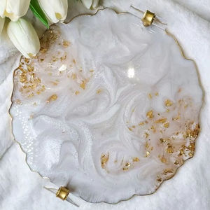 Modern Luxury Resin Serving Tray with Gold Leaf Hexagon Shape Polished Finish Dishwasher Safe Multifunction for Table Use - Product Image 5