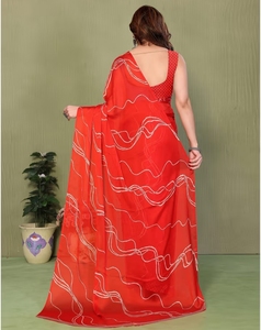 KV Women's <b>Red</b> Striped Leheriya Georgette Bollywood Style Saree With Unstitched <b>Blouse</b> - Product Image 5