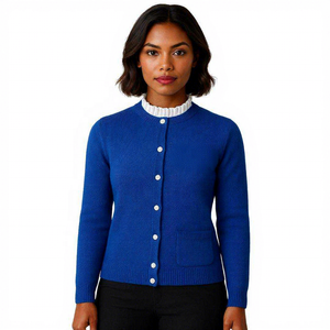 Zeta Phi Beta Royal Blue Cashmere Blend Knitted <b>Cardigan</b> Women's <b>Long</b> Sleeve V-neck Embroidered Greek Letter Single Vintage - Product Image 1
