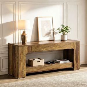 Tavolo Console Lungo in Legno di Pino, Design Rustico Moderno e Lussuoso, Tavolino Laterale per Camera da Letto, Stile Shabby Chic per Casa o Hotel - Product Image 1