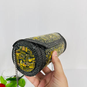 Modern Vintage Wedding Gold-Plated Aluminium Polished Sculpture Clutch <b>Yellow</b> Boho Fringe Mosaic <b>Purse</b> OEM Festival Bridal Party - Product Image 5