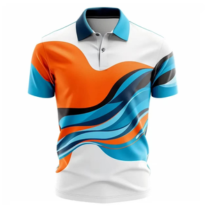 Men's Short Sleeve <b>Polo</b> Shirt With Abstract Geometric Print <b>Orange</b> Blue White Color Block Quick Dry Knitted Polyester Casual Fit - Product Image 1