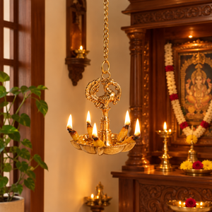 Lámpara de aceite colgante de latón con diseño de pavo real indio, cadena de diya, Thooku Vilakku, decoración tradicional para templos y Puja, diya colgante al por mayor - Product Image 3