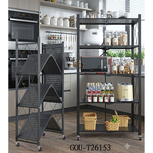 5 Tier Foldable Metal <b>Storage</b> Shelf with Wheels 5 tier foldable multipurpose <b>kitchen</b> <b>storage</b> <b>rack</b> - Product Image 2