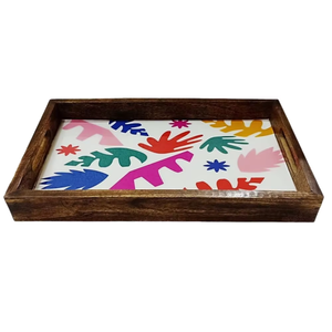 Handcrafted Wooden Serving Tray with Colorful Printed Base| Decorative Breakfast Tea Coffee Snack Organizer Tray for Home Hotel - Product Image 2